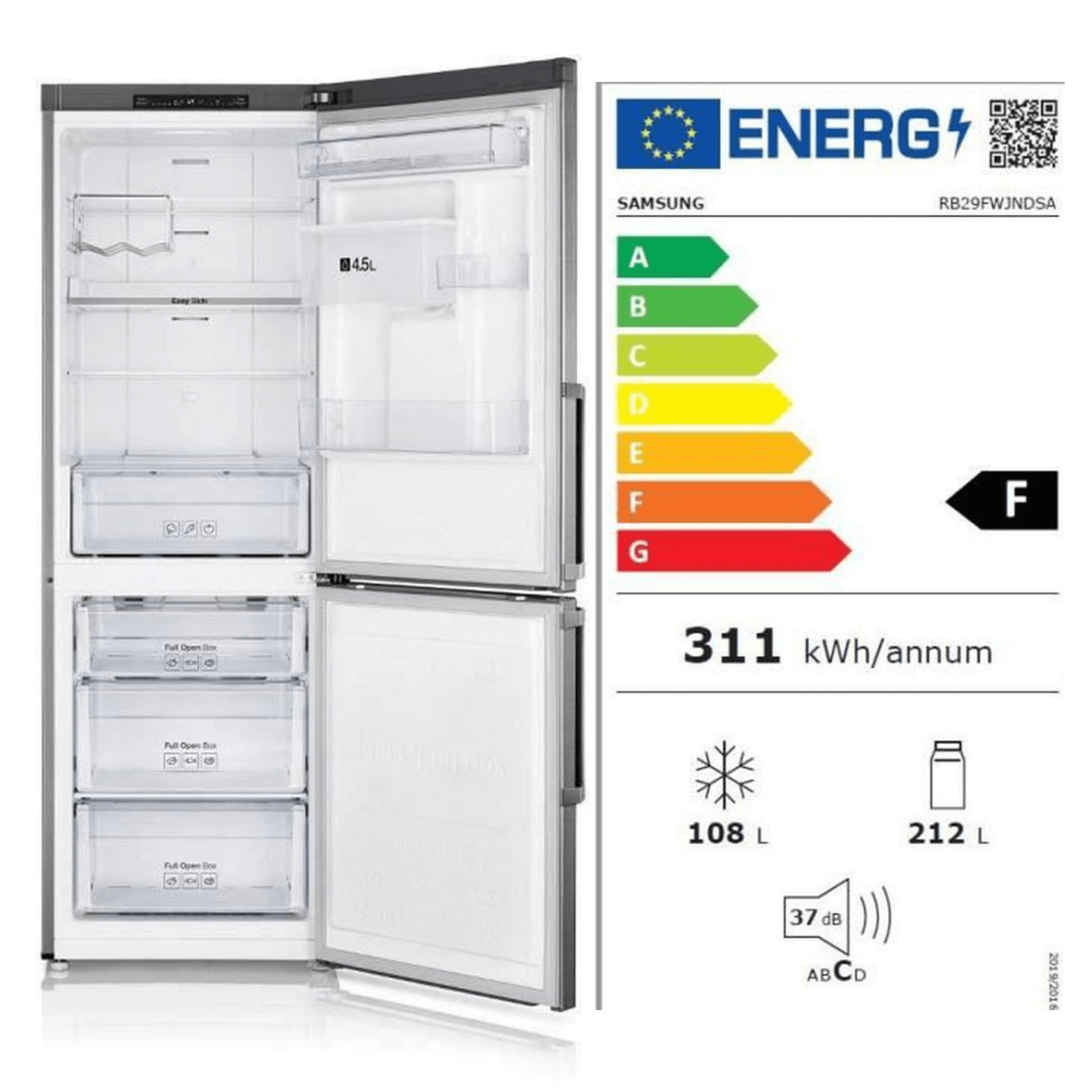 réfrigérateur combiné Samsung avec étiquette énergétique