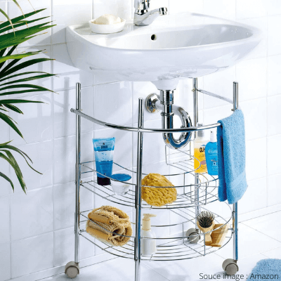étagère sous lavabo sur roulettes
